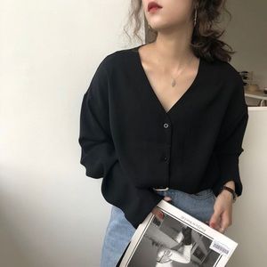 Korean Alfie Long Sleeve V Neck Blouse